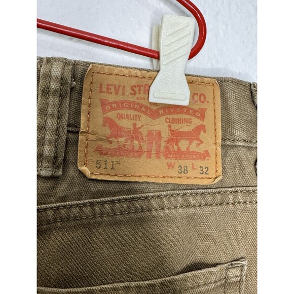 Levi's 511 Jeans Distressed Y2K Mens 38x32 Brown Slim Straight Denim Stretch - Picture 12 of 16